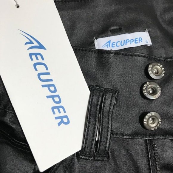 Faux Leather High Waist Stretch Cotton Double Loop Jean - Picture 8 of 9